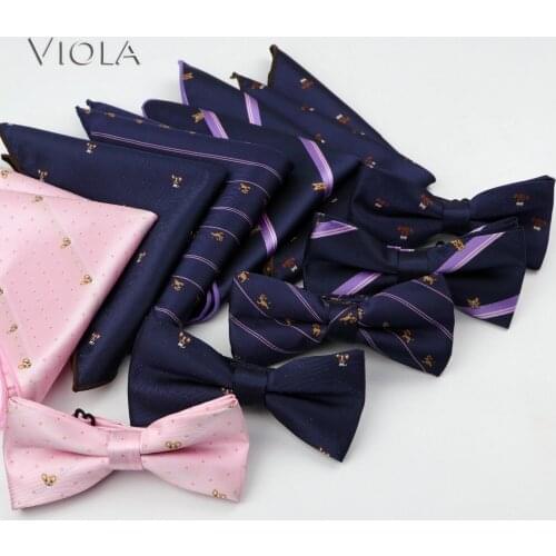 Lovely Corgi Teddy Doggy Jacquard Bowtie Set Men Hankie Butterfly Business Bow Tie Handkerchief Pocket Square Accessory Gift