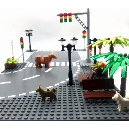 City Building Blocks Road Street Baseplates Traffic Lights Lamp Mini Classic Creator Bricks Base Plate Signal Lamp MOC Parts Toy