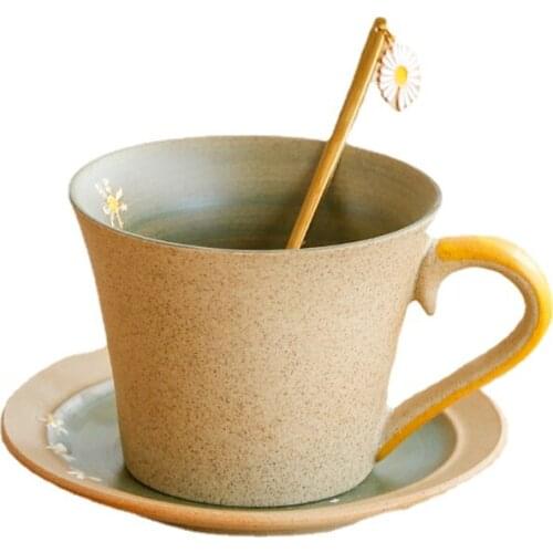 Ceramic Handmade Coffee Mug Milk Cup with Handle Pottery with Spoon Set Household Turkish Coffee Cups Water Tasas De Cafe 2021