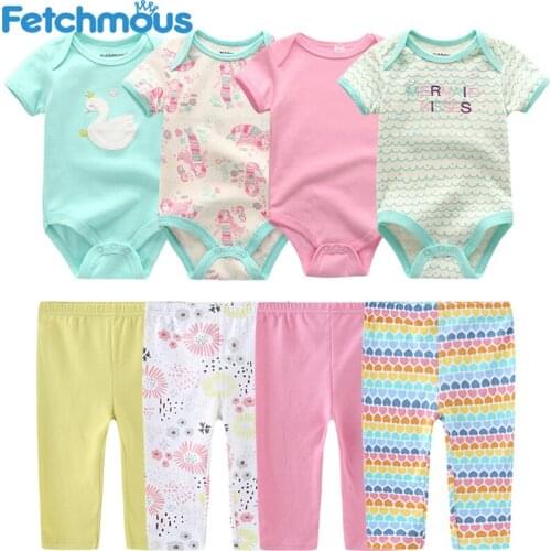 Baby Girl Clothes Set Jumpsuit+Pants 4Sets Newborn Boy Clothing Cotton Breathable Infant Suit Spring Summer ropa bebe Outfits