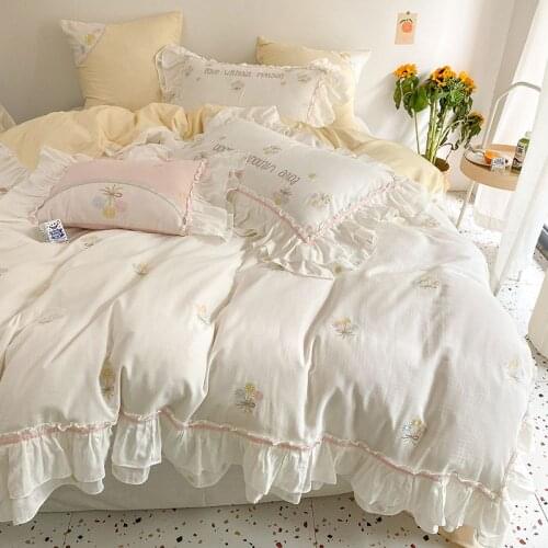 Embroidery Comforter Bedding Set Bed Linen Cotton Duvet Cover Family King Queen Size Bedding Sets Washed Cotton Bed Cover Set