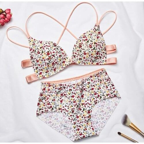 Push Up Bras Sexy Cross Beauty Back Lingerie Set Wire Free Thin Seamless Bra Set Front Buckle Underwear Women Wing Pad Bralette