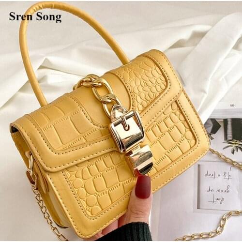 Square Pu Leather Women Handbags Flap Crossbody Bags Solid Color Shoulder Bags Handles For Women Vintage Chain 2021 Purses