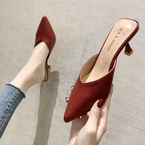 Summer new style Korean version of Baotou half-drag womens shoes fashion all-match pointed stiletto Muller shoes