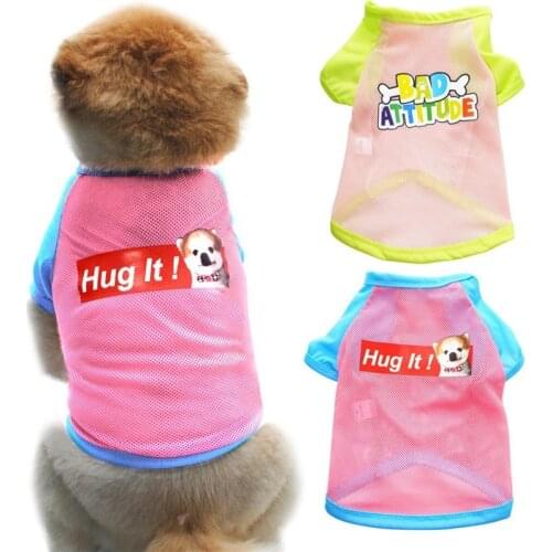 Summer Letters Mesh Dog T-shirt Cartoon Pet Vest Clothes For Small Dog Clothes Puppy Costume Sleeveless Shirt Pet Dog T-shirt