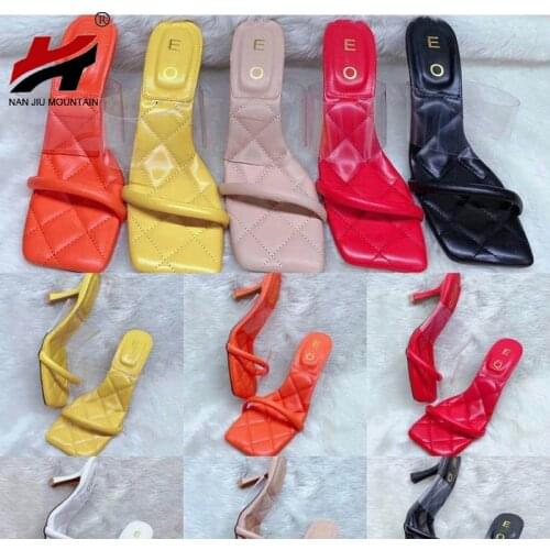 Summer Square Toe Womens Shoes Sexy Sandals Outdoor High Heeled Open Toe Slippers Candy Color Womens Shoes Plus Size 43