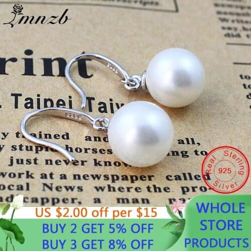 LMNZB 925 Silver 10mm Natural Pearl Stud Earrings Cute High Heels Shape Earrings Fashion Wedding Jewelry Gift For Women QE014