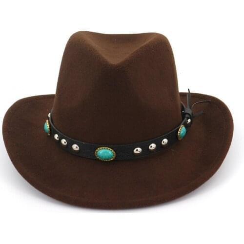 Metal Bull Belt Fedora Cap for sombrero hats Men Wide Brim Western Cowboy Cowgril Hats Autumn Winter Warm Trilby Jazz Cap HF10