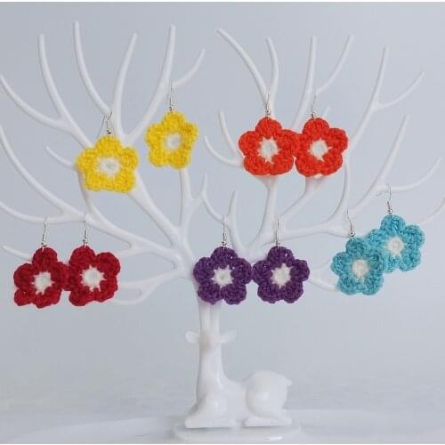 Fashion Vitality Yellow Orange Blue Red Purple Flower Drop Dangle Earring For Women Crochet Flower Earrings Party Beach Jewelry