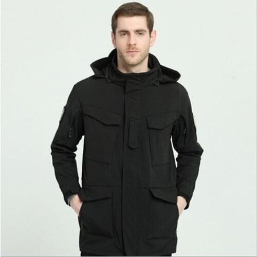 Mens Winter Outdoor Riding Windproof Warm Waterproof Tactical Jacket Hiking Camping Training Climbing Soft Shell Hooded M65 Coat