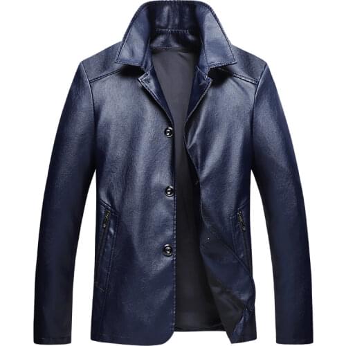 5XL business lapel PU jacket mens solid color single-breasted high-end large size windproof leather jacket / mens blaz