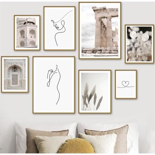 Reeds Flowers Taj Mahal Abstract Girl Lines Wall Art Canvas Painting Nordic Posters And Prints Pictures For Living Room Decor