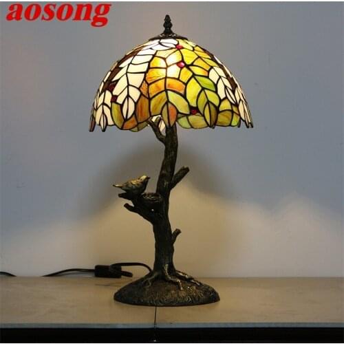 AOSONG Tiffany Table Lamps Contemporary LED Colorful Desk Light Creative for Home Bedroom Decoration
