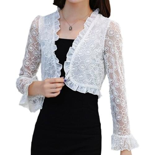 New Arrival Women Lady Summer Long Sleeve Jacket Cardigan Thin Short Lace Coat