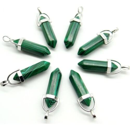 Wholesale 24pcs Natural stone Unakite epidote white Turquoises agates malachite pillar shape point Chakra charms pendants