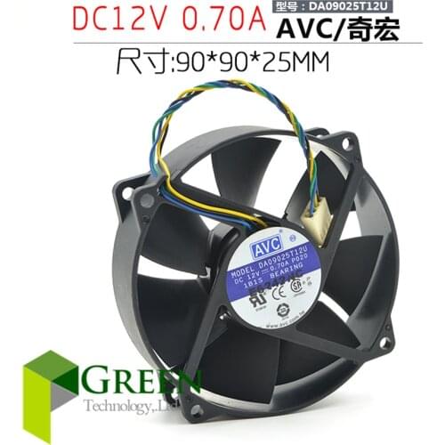 The original AVC DA09025T12U 9025 90MM 90*90*25mm Circular fan For 775 CPU Cooling fan 12V 0.7A with PWM 4pin