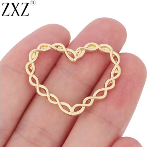 ZXZ 10pcs Gold Tone Open Hollow Heart Charms Pendants for DIY Jewelry Making Findings 34x27mm