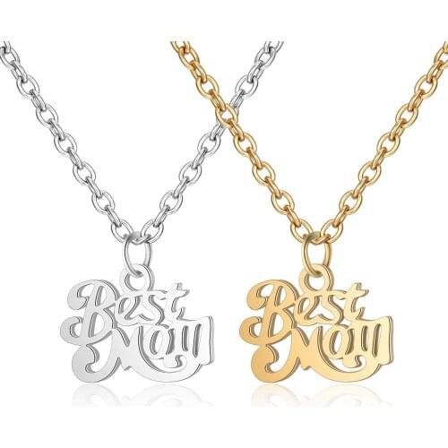 2019 316L Stainless Steel Best Mom Letter Necklace Silver Tone Gold Color Long Chain Pendant Necklace for Mother Holidays Gift