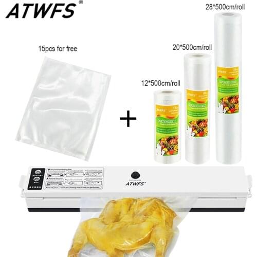 ATWFS Food Vacuum Sealer Packaging Packing Sealing Machine Vacuum Bag Food Saver Packer Container Rolls 12+20+28cmX500cm