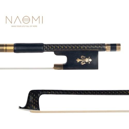 NAOMI Professional 4/4 Violin Bow Golden Silk Braided Carbon Fiber Bow Round Stick Ebony Frog Natural Horsehair Fast Response