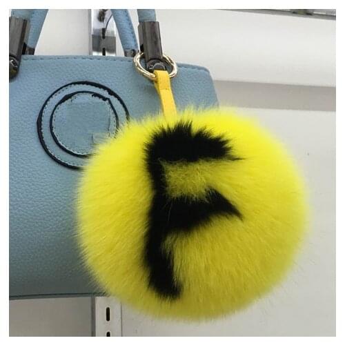 Custom 15cm Big Fluffy Bag Bugs Pompon Keychain luxury Alphabet Fox Fur Ball Pom pom Key Chain Backpack Bag Purse Charms Gift