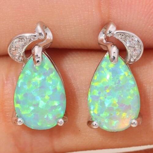 Luxury Crystal Water Drop Stone Earrings Geometric Female White Opal Small Earrings Classic Silver Color Stud Earrings For Women