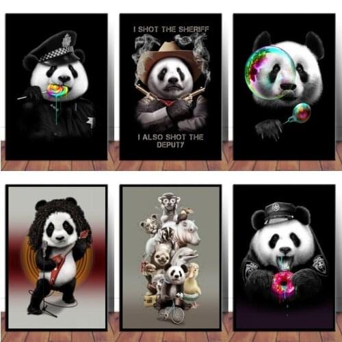 Cute Panda Canvas Art Posters And Prints Animals Canvas Paintings On the Wall Art Cartoon Pictures For Kids Room Wall Decor