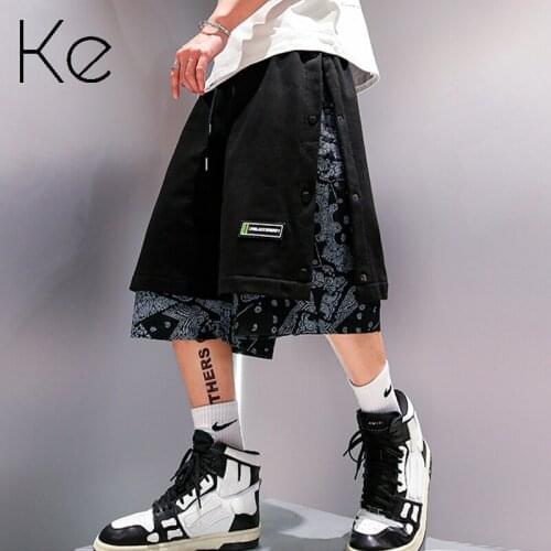 KE two pieces of spring and summer hip hop high street loose casual double-breasted five-point pants shorts men