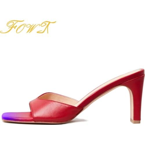 Red-Purple Gradient Comfort Women slippers Strange Style Heels Mature Outside Summer Ladies Shoes Slip-On Large Size 15 16 FOWT