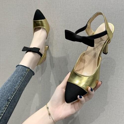 2021 New Women Sexy Party Ladies Shoes Sandals Women Summer Bowknot Mixed Color High Heels Runway Shoes Femmes Sandales Mujer