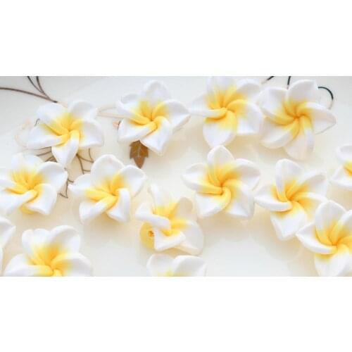150pcs White Polymer Clay Plumeria Flower Beads 20mm-RT0017