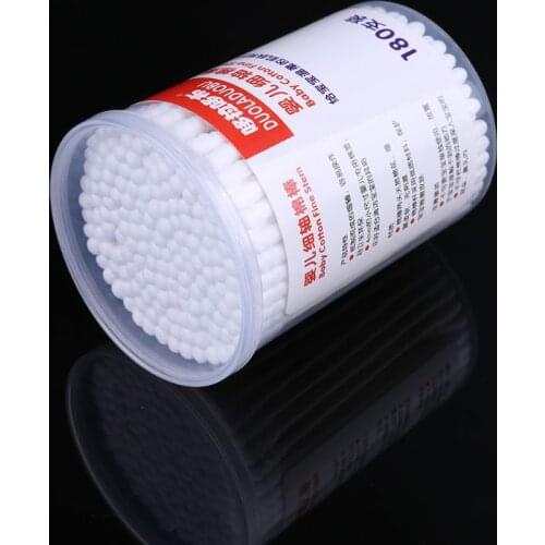 180Pcs Baby Swabs Cotton Double End Swab Disposable Thin Stick Cleaning Tools