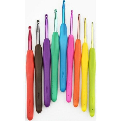 2.0-6.0mm 9pcs Crochet Hook Soft Handle Weave Knitting Needle Rainbow Color DIY Needle Arts Craft Sewing Tools Accessories