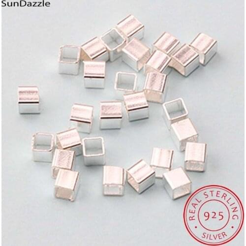 20pcs Genuine Real Pure Solid 925 sterling Silver Crimp End Beads Silver Crimps End Bead Square Tube for Jewelry Making Findings