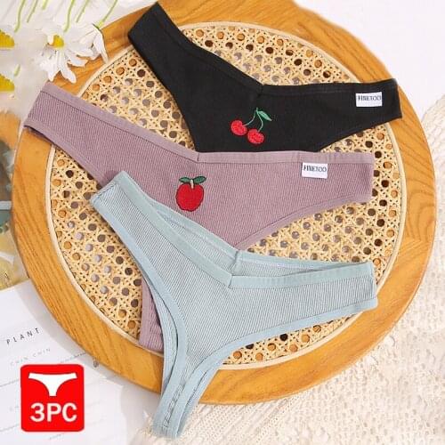 3PCS/Set Embroidery Cotton G-String Womens Panties Underwear Female Panties For Women Low Rise Comfortable Thongs Woman M-XL