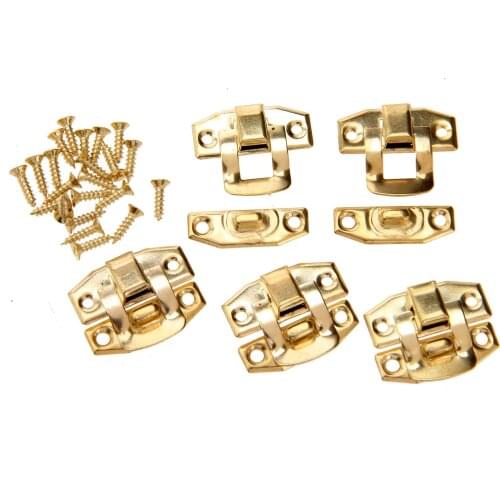 5Pcs 23x20mm Antique Gold Iron Hasp Latch Decorative Jewelry Gift Wine Wooden Box Lock Suitcase Cabinet Buckle Hook With Screws