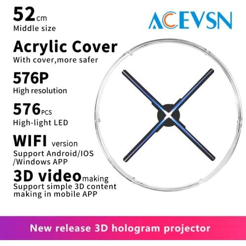 52CM WIFI 576Pcs LED with Protect Cover 3D Holographic Projector Advertising Display Hologram Fan Imaging Light Lamp