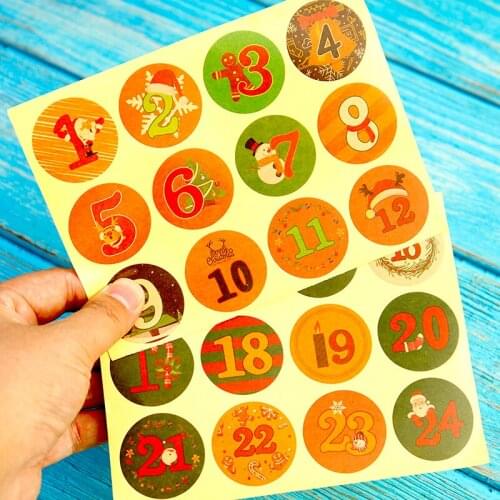 96pcs Cute 1-24 Christmas Number Stickers Advent Calendar DIY Deco Stickers Xmas Embellishment Scrapbooking Stationery Stickers