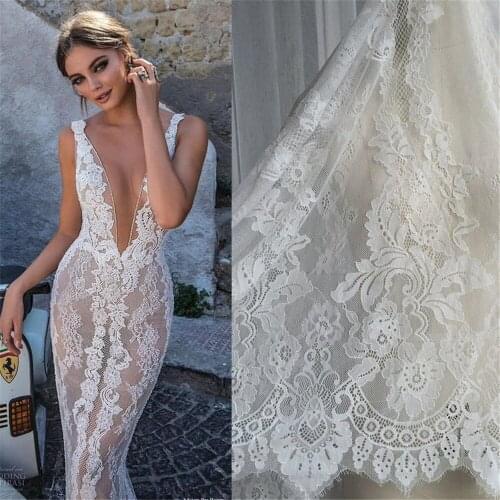 Fashion High Quality Handmade DIY White Eyelash Lace Trimming Chantilly Lace Fabric for Wedding Dress Veils Clothing Accessories