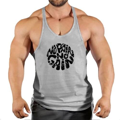 No Pain No Gain Brand Mens Gym Casual Tank Tops Bodybuilding Fitness Muscle Sleeveless Singlet Top Vest Tank Mans clothes