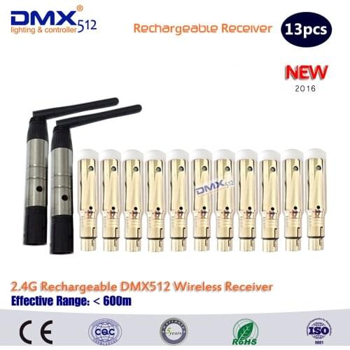 DHL Free shipping 13pcs DMX512 DMX DFI 2.4G Wireless 11 Receiver Built-in Battery & 2 Transmitter Stage Lighting Control