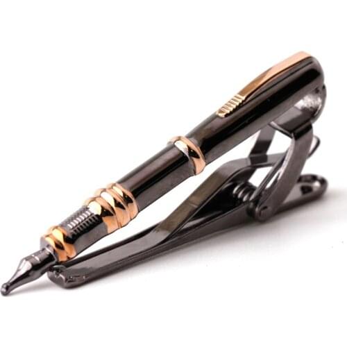 Double color plating mens tie clip with pen shape