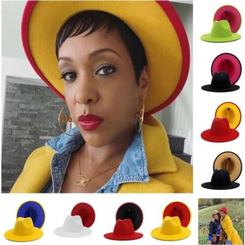 Two tone fedoras Jazz Hats Cowboy Hat For Women And Men Double-sided Color Cap Red With Black Wool Bowler Hat Wholesale 2020