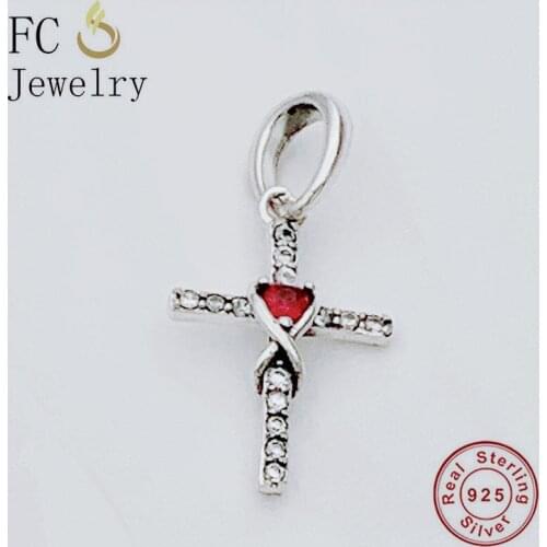 FC Jewelry Fit Original Brand Charms Bracelet Authentic 925 Silver Cross Mix Red Enamel Zirconia Bead For Making Berloque 2020