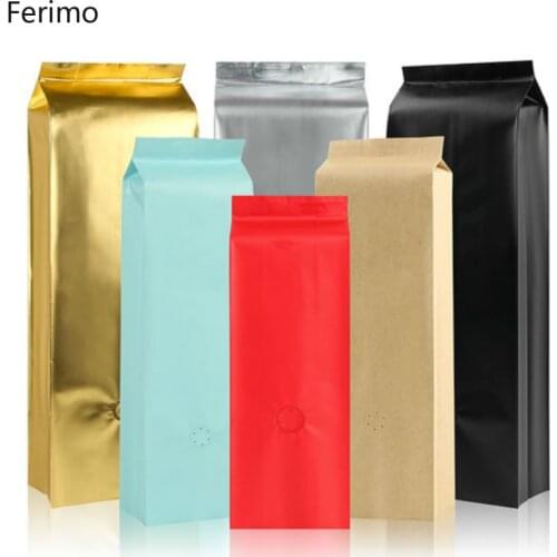 Ferimo 100pcs Air valve bag color aluminum foil organ bag flat pocket coffee bag food candy tea packaging bags kitchen storage