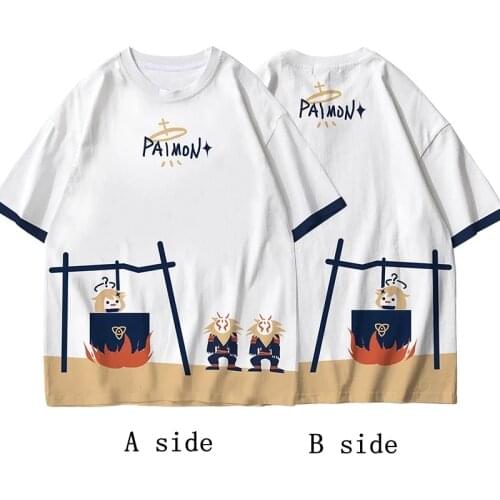 Anime Game Genshin Impact Two-Dimensional Anime Short-Sleeved T-Shirt KEQING GANYU Paimon Trend Loose Summer Top