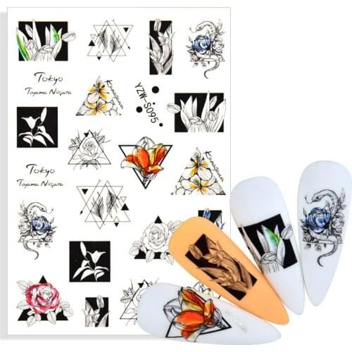 Geometric Design 3D Nail Sticker Flower Leaves Abstract Face Image Water Transfer / Adhesive Decorations Decal Manicures Slider