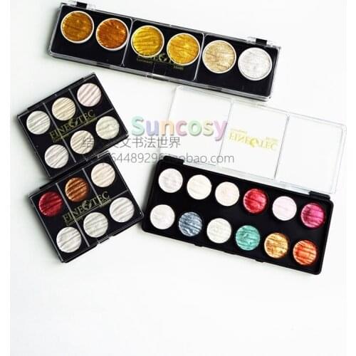 Germany Finetec Coliro Pearlescent Handmade Solid Watercolor Paint set,ESER English Calligraphy Mica Gouache Paint