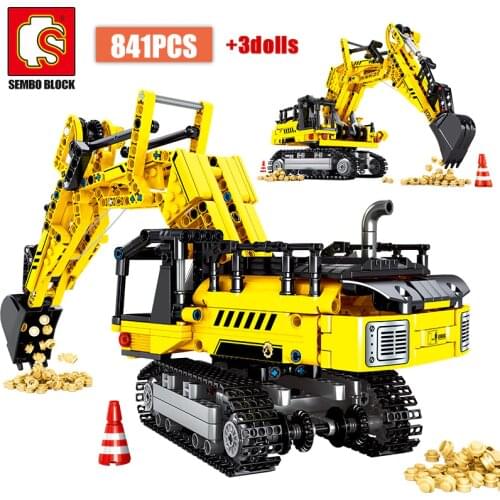 SEMBO City Excavator Engineering Roller Building Blocks Technic Bulldozer Crane Truck Construction Car Bricks Toys For Children