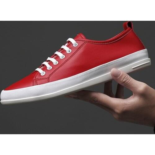 Hot Selling British Mens Red Casual Shoes Fashion Lace Up Tide Of Hombre White Trending Leisure Daily Zapatos Younger Chic ERRFC